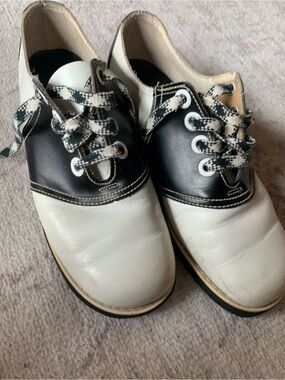 Vintage Abhadabbas Black and White Lace-Up Saddle Flats